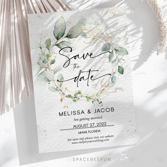Cartão de salvar a data Floral de casamento Minima (Save the date wedding card, minimalist green wedding, floral wedding stationery, eco-friendly weddin)