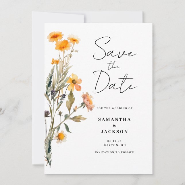 Cartão de Salvar a Data Floral de Flores Silvestre (Frente)