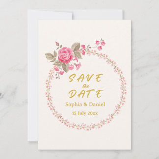 Cartão de Salvar a Data Floral Dourado