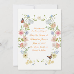 Cartão de Salvar a Data Floral Pastel Romântico