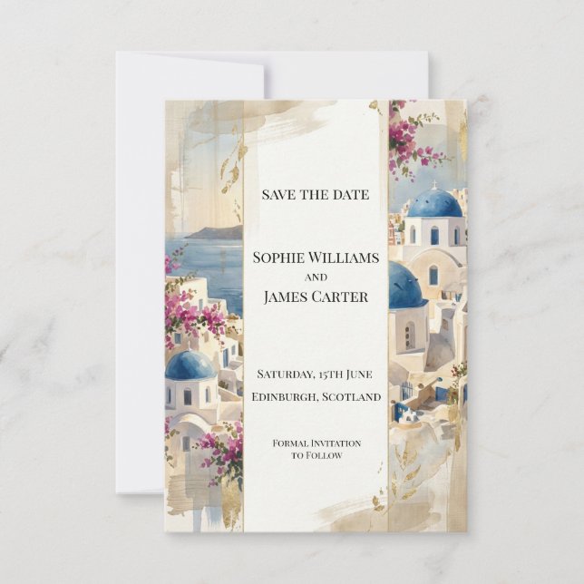 Cartão de Salvar a Data Floral Rosa de Santorini (Frente)