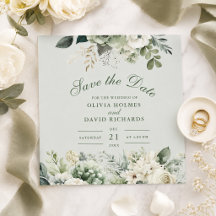 Cartão de Salvar a Data Floral Verde Sage Suave