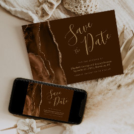 Cartão de Salvar a Data Marrom Ágata Dourada Mocha