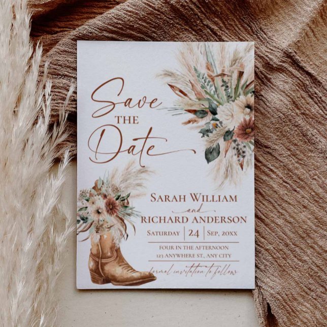 Cartão de Salvar a Data Rústico Western Boho com F (Rustic Terracotta Wedding Save the Dates, Western Cowgirls Fall Boho)