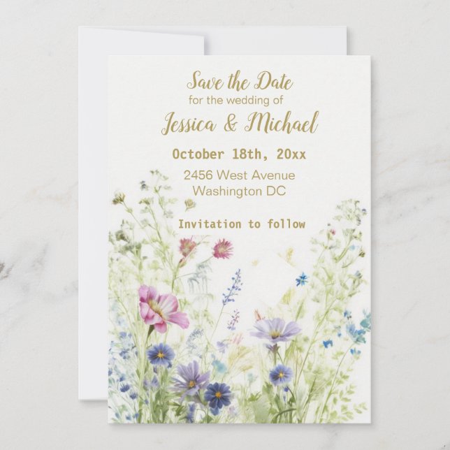 Cartão de Salvar Data de Casamento Boho Floral com (Frente)