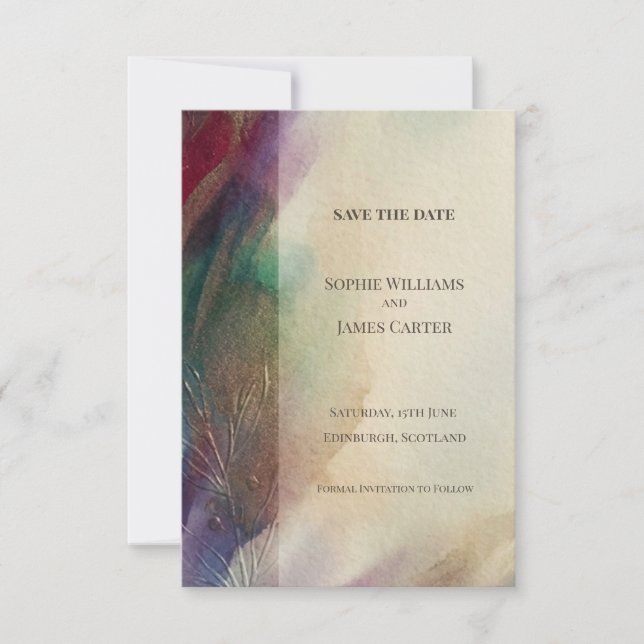 Cartão de Salvar Data de Casamento com Aquarela de (Frente)
