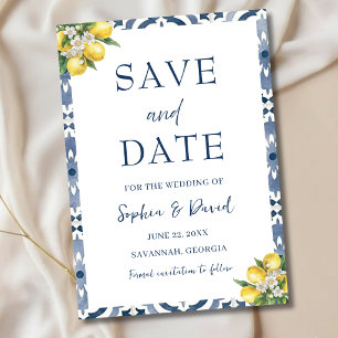 Cartão de Salvar Data de Casamento com Azulejo Azu