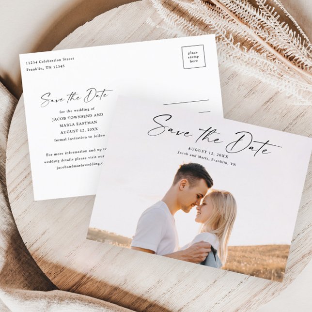 Cartão de Salvar Data de Casamento com Foto e Letr (Criador carregado)