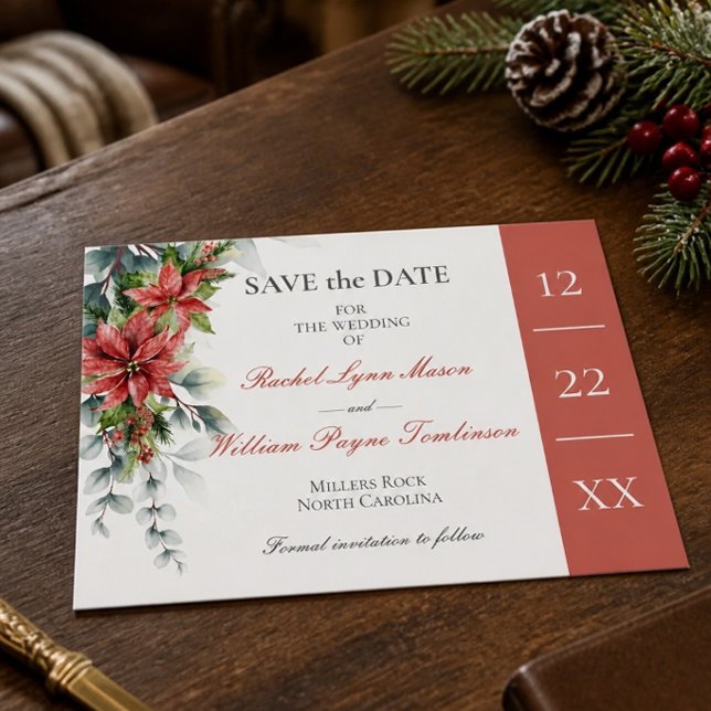 Cartão de Salvar Data de Casamento com Poinsettia  (Criador carregado)