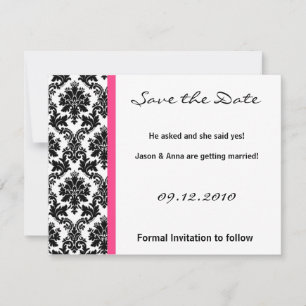 Cartão de Salve a Data 4x5 - Damask Preto e Rosa V