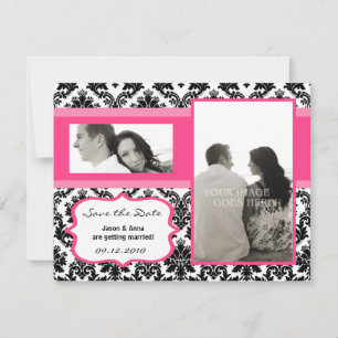 Cartão de Salve a Data 4x5 - Damask Preto e Rosa V