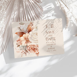 Cartão de Salve a Data com Monograma Floral Corado