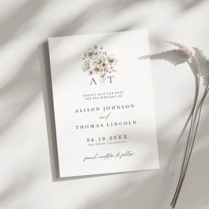 Cartão de Salve a Data de Casamento Floral Monogra