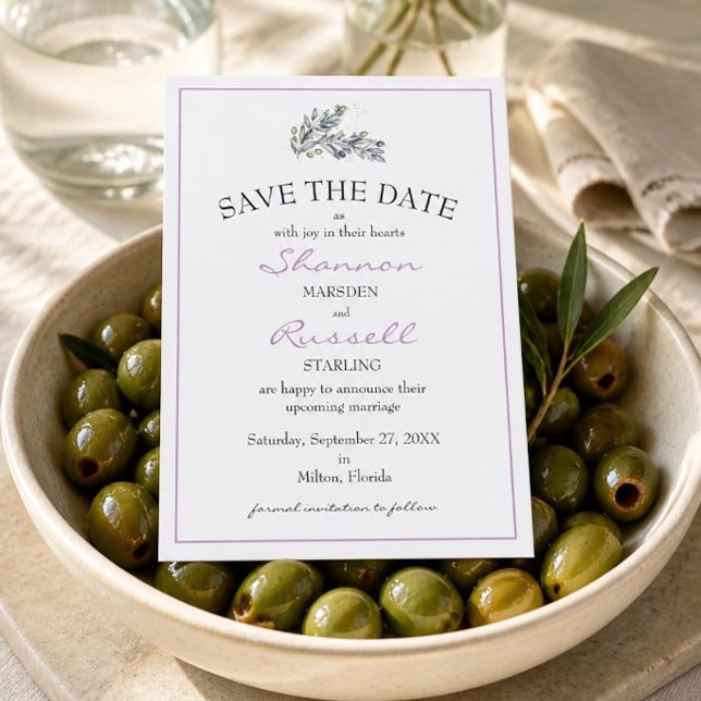 Cartão de Salve a Data de Casamento Olive Branch (Criador carregado)