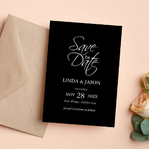 Cartão de Salve a Data de Casamento Preto e Branco