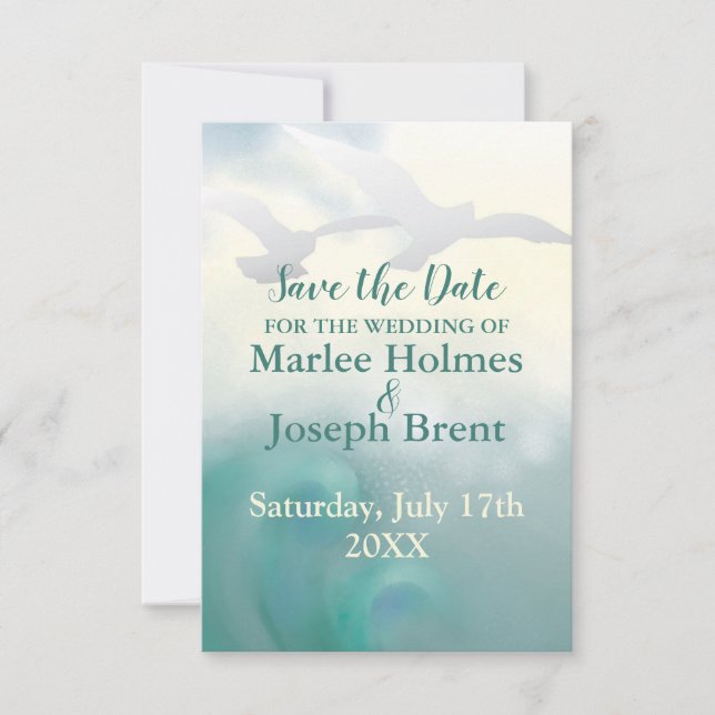 Cartão de Salve a Data Gaivotas do Oceano (Frente)