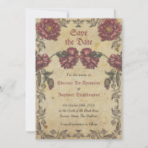 Cartão de Salve a Data Gótico com Flores Escuras