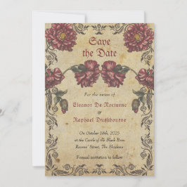 Cartão de Salve a Data Gótico com Flores Escuras