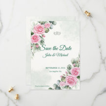 Cartão de Salve a Data Rosa Rosa e Eucalipto Salvi