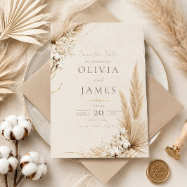 Cartão de Salve o Dia Elegância Pampas Neutra Boho