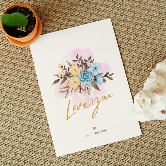 Cartão de São Valentim com buquê de flores Texto a (Criador carregado)