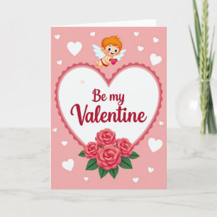 Cartão de São Valentim com Cupido e Rosas