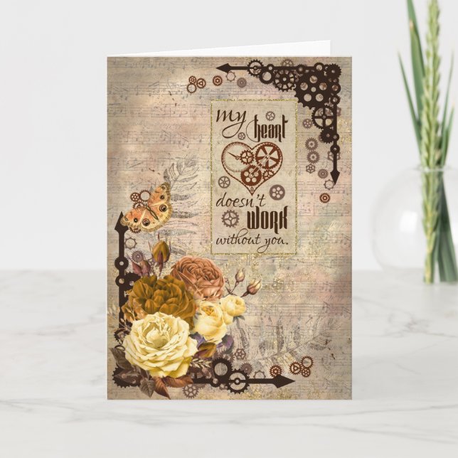 Cartão de São Valentim em estilo retrô Steampunk - (Frente)