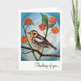 Cartão de Saudação - 5x7 Pássaro Amarelo com flore