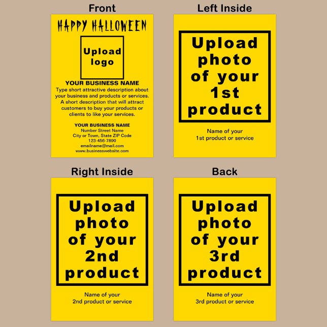 Cartão de Saudação Amarelo Dobrado do Halloween Co (Yellow Halloween folded greeting card with your business brand and products or services.)