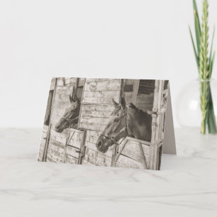 cartão de saudação antigo para cavalos estáveis