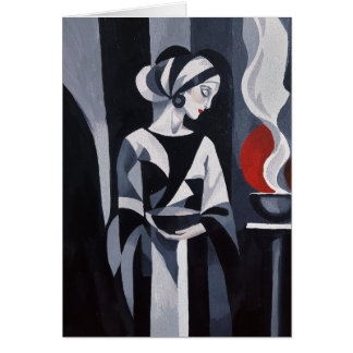 Cartão de Saudação Art Déco Monocromático Mulher M