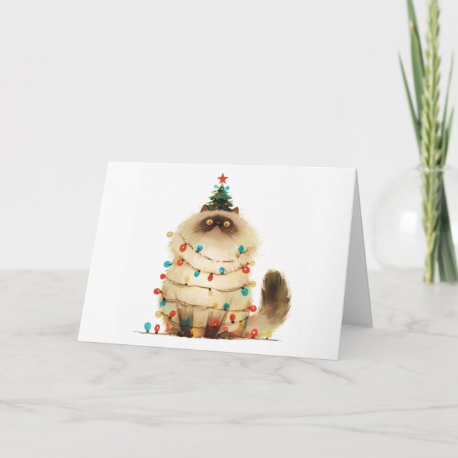 Cartão de Saudação às Luzes de Gato Tangido de Nat (Frente)