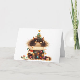 Cartão de Saudação às Luzes de Gato Tangido de Nat