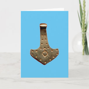 Cartão de saudação azul do Martelo de Thor Dourado