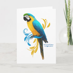 Cartão de Saudação Azul e Dourado para Macaw