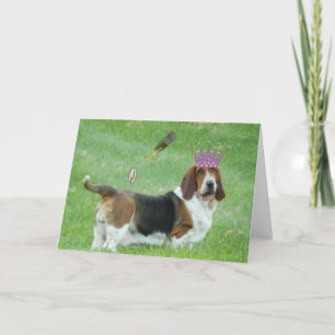 Cartão de Saudação Basset com Champanhe e Colar