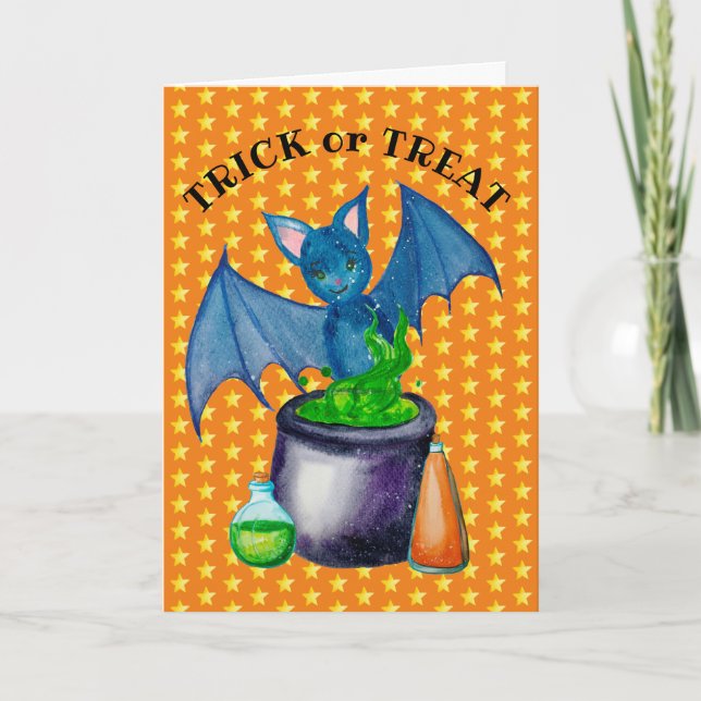 Cartão De Saudação Bat E Bubbling Cauldron 5" x 7" (Frente)