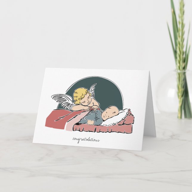 Cartão de Saudação Batismo do Bebê - Angel Tucking (Frente)