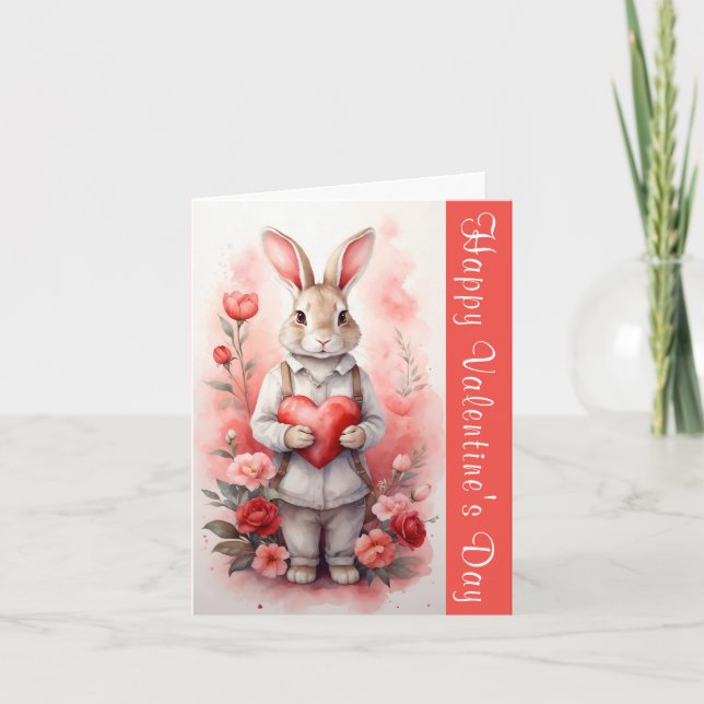 Cartão de Saudação Coelho do Coração do feliz dia  (Frente)