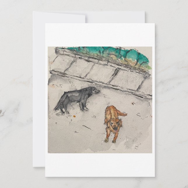 Cartão de Saudação com Cachorros na Rua (Frente)