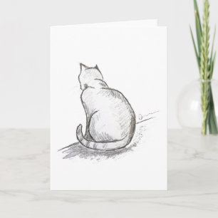 Cartão de Saudação com Desenho a Lápis de Gato