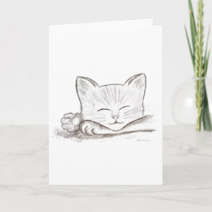 Cartão de Saudação com Desenho a Lápis de Gato Ado