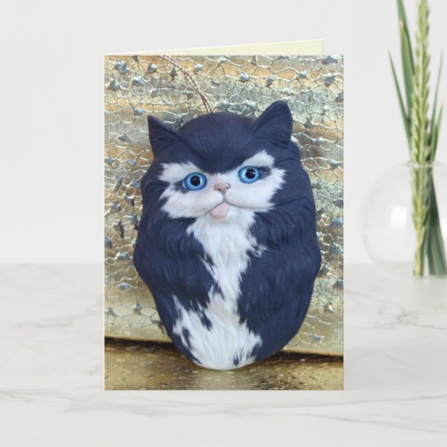 cartão de saudação com enfeite de gatinho (Frente)