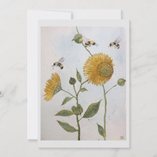 Cartão de saudação com flores e abelhas