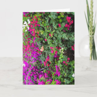 Cartão de saudação com flores rosa e roxo