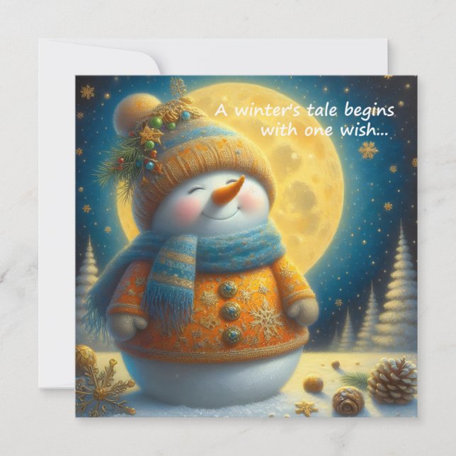 Cartão de saudação com um boneco de neve fofo (Frente)