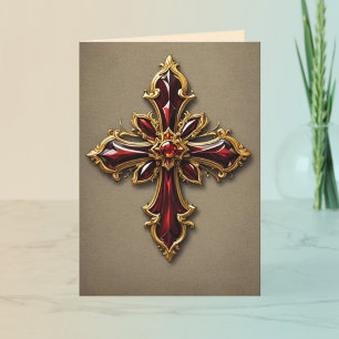 Cartão de Saudação Cruzada de Garnet e Dourado