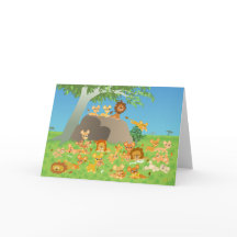 Cartão de saudação da família de leões de desenho 