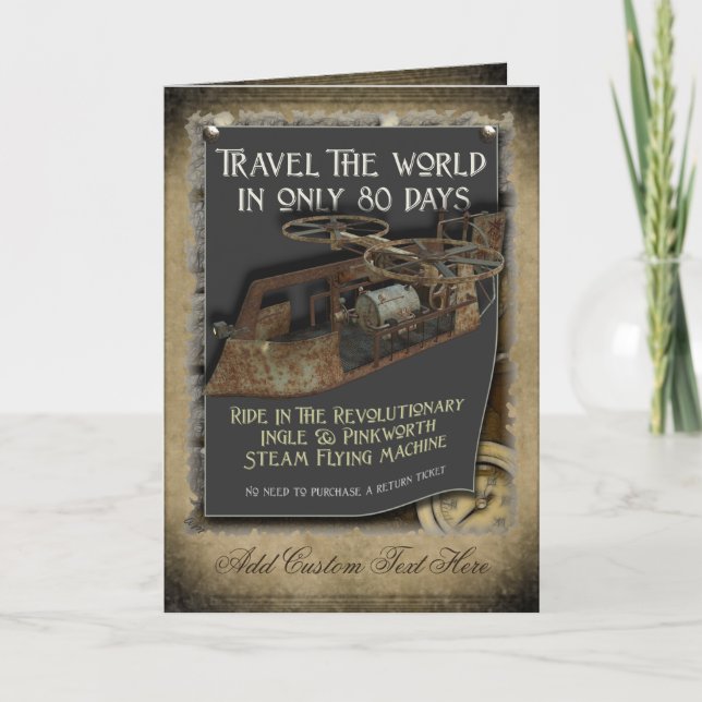 Cartão de Saudação da Máquina Voadora Steampunk (Frente)