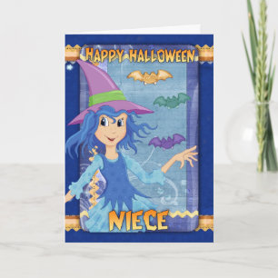 cartão de saudação da sobrinha halloween com bruxa